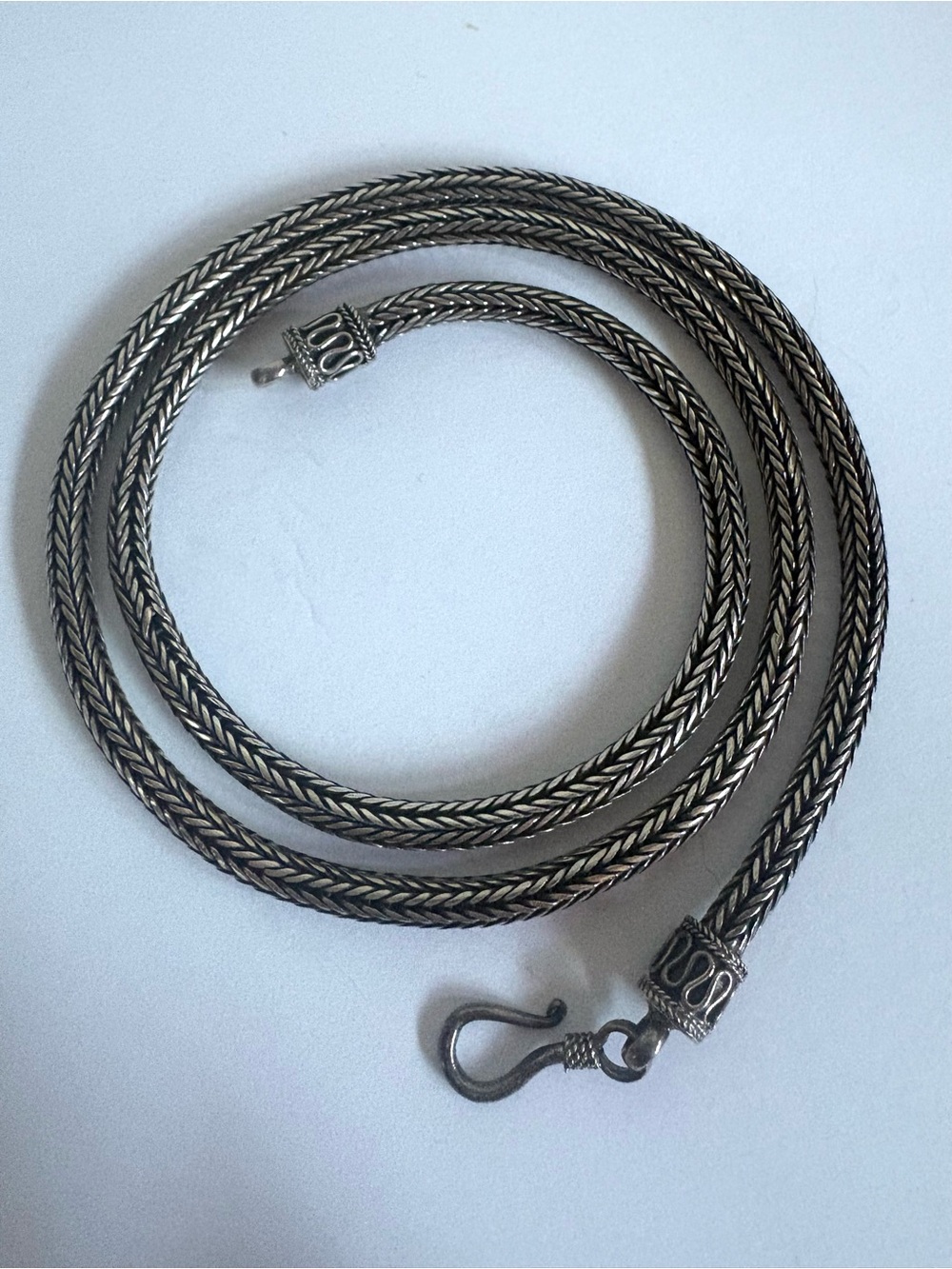 Bali Sterling Silver Foxtail Necklace Long 23.5” Vintage Handwoven 52 Grams